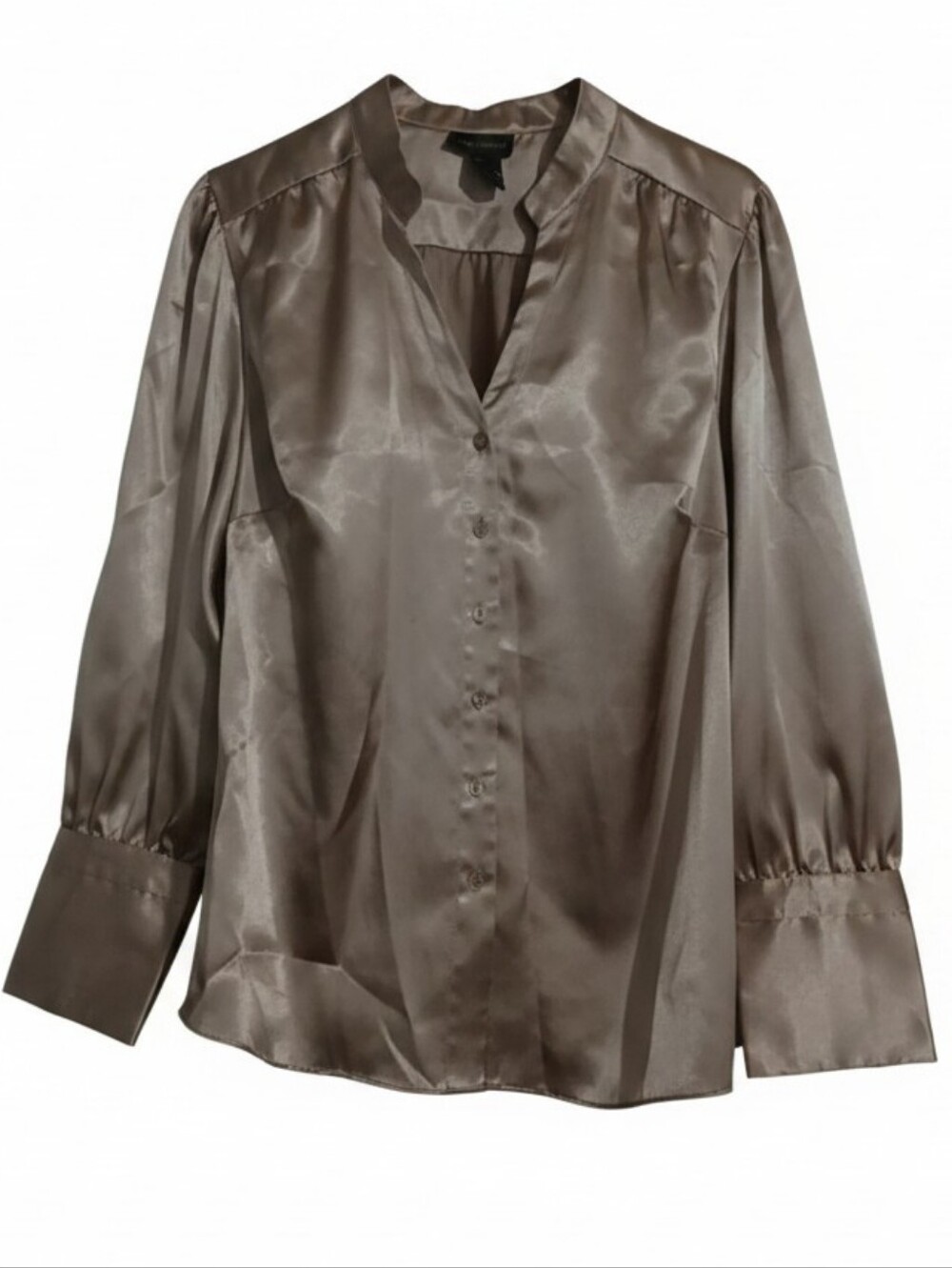 Lane Bryant Satin-Finish Brown Button-Down Blouse